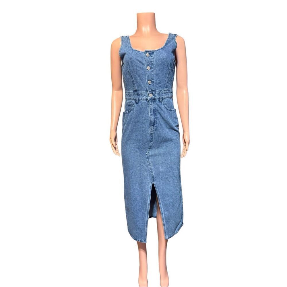 Forever 21 denim square neck midi dress M